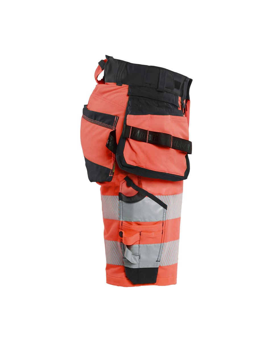 Blåkläder 7020 Dames High Vis short 4-weg stretch met afneembare gereedschapzakken - High Vis Rood/Zwart