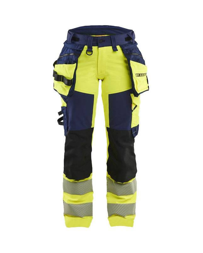 Blåkläder 7022 Dames High Vis werkbroek 4-weg stretch met afneembare gereedschapszakken - High Vis Geel/Marineblauw