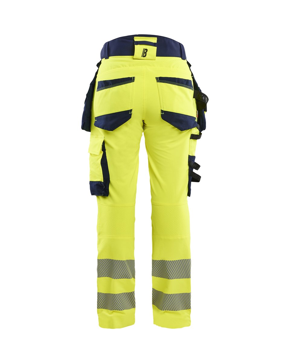 Blåkläder 7022 Dames High Vis werkbroek 4-weg stretch met afneembare gereedschapszakken - High Vis Geel/Marineblauw
