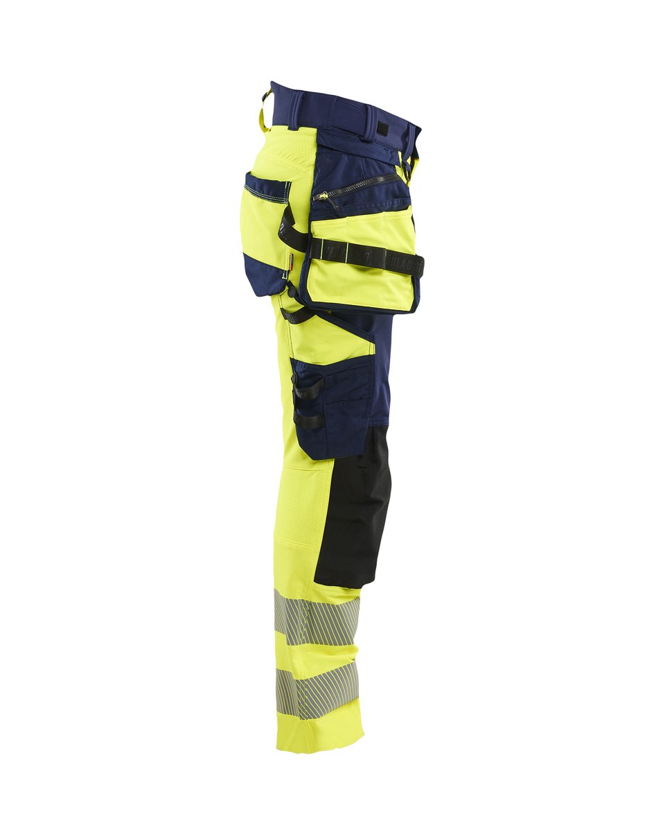 Blåkläder 7022 Dames High Vis werkbroek 4-weg stretch met afneembare gereedschapszakken - High Vis Geel/Marineblauw