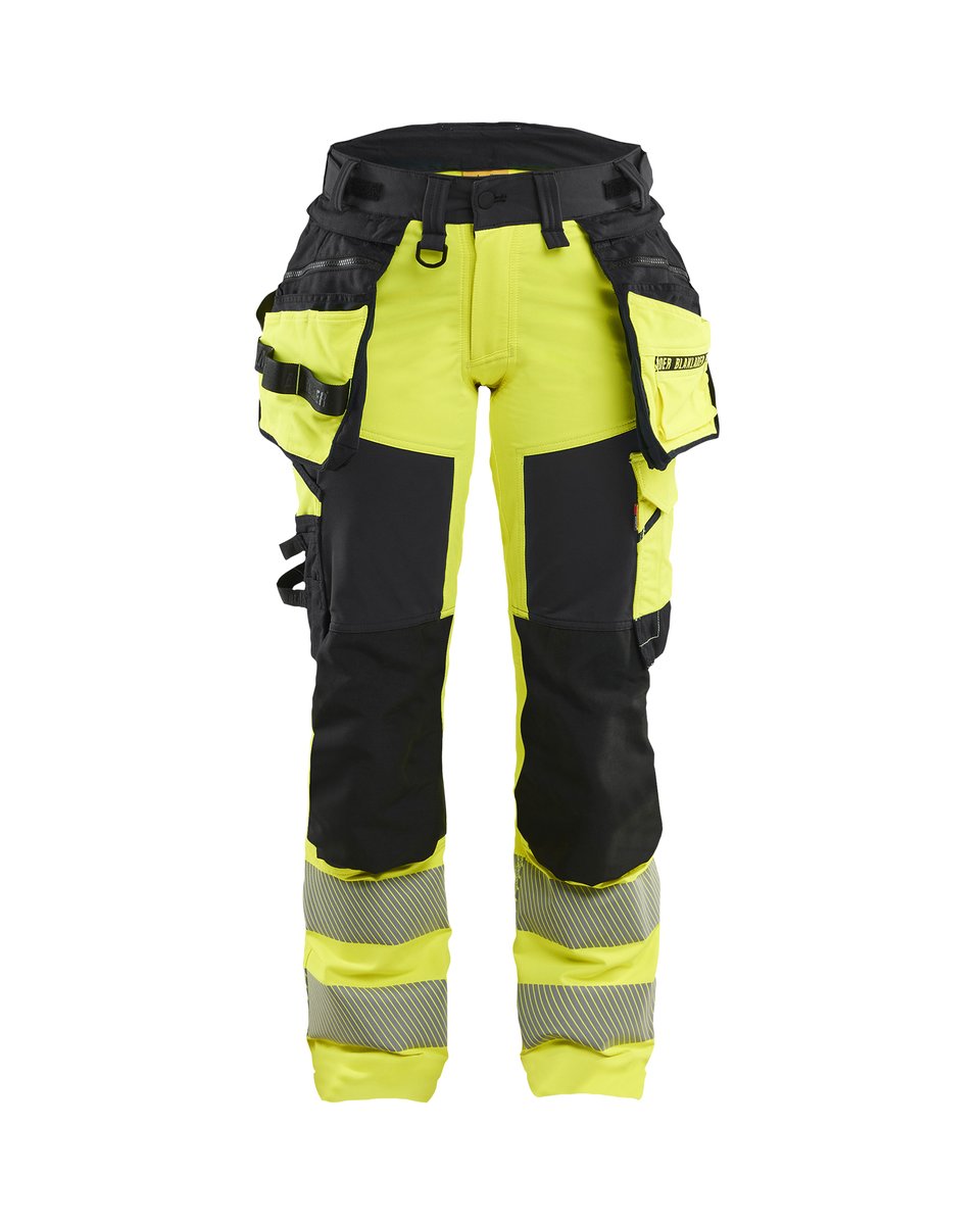 Blåkläder 7022 Dames High Vis werkbroek 4-weg stretch met afneembare gereedschapszakken - High Vis Geel/Zwart