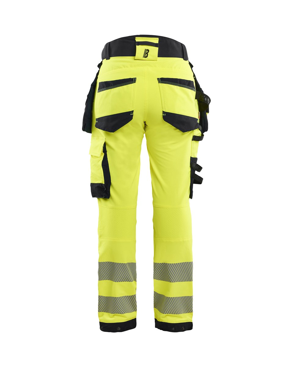 Blåkläder 7022 Dames High Vis werkbroek 4-weg stretch met afneembare gereedschapszakken - High Vis Geel/Zwart