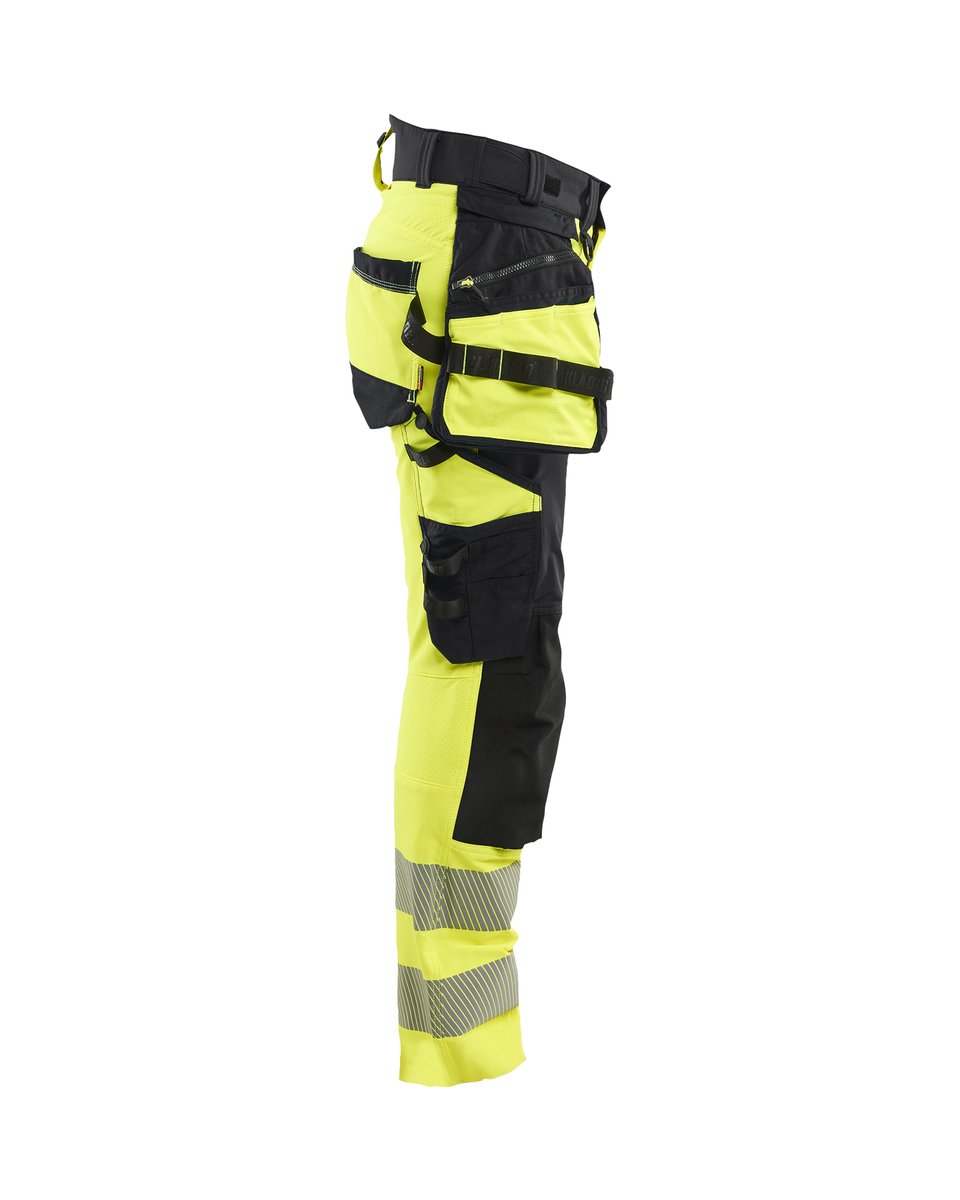 Blåkläder 7022 Dames High Vis werkbroek 4-weg stretch met afneembare gereedschapszakken - High Vis Geel/Zwart