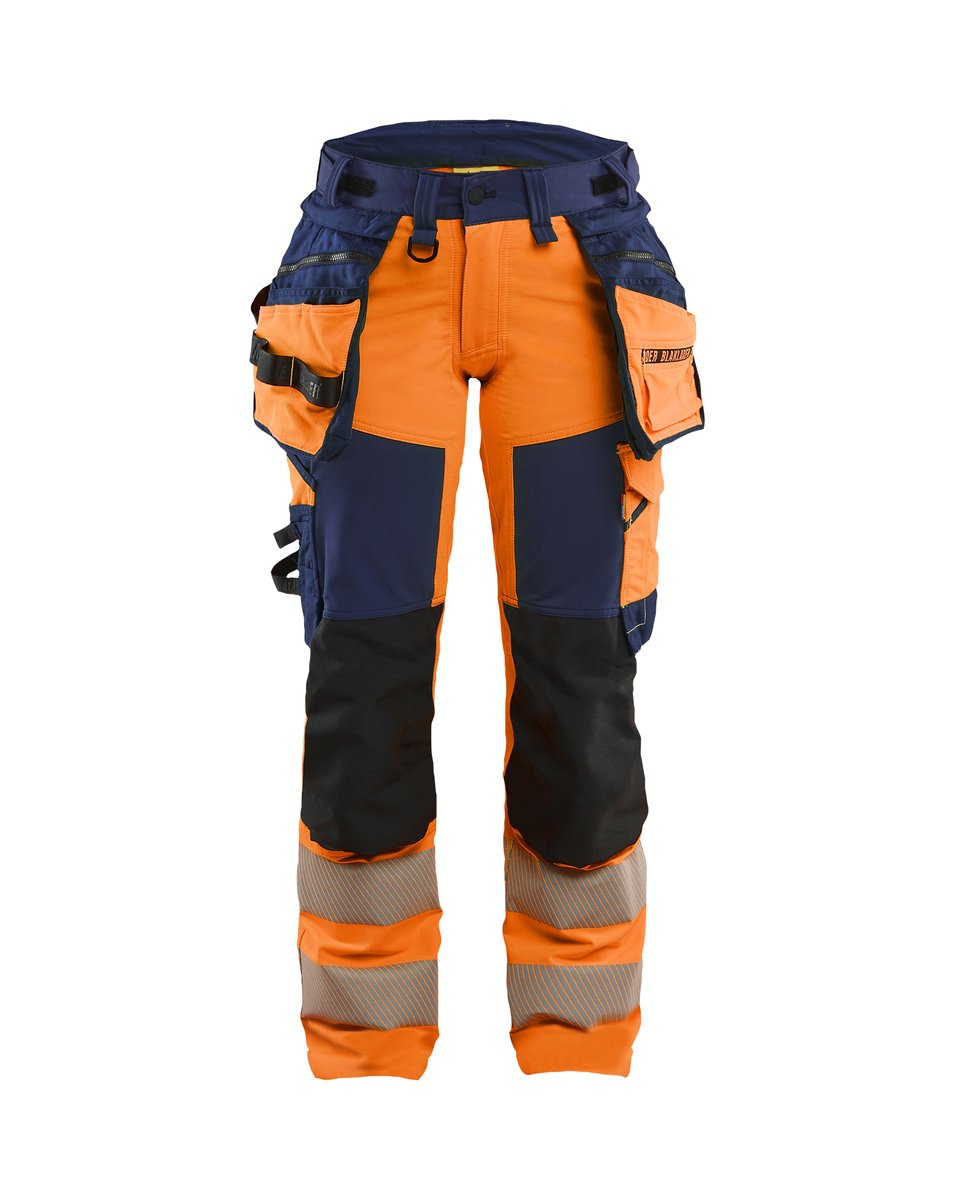 Blåkläder 7022 Dames High Vis werkbroek 4-weg stretch met afneembare gereedschapszakken - High Vis Oranje/Marineblauw