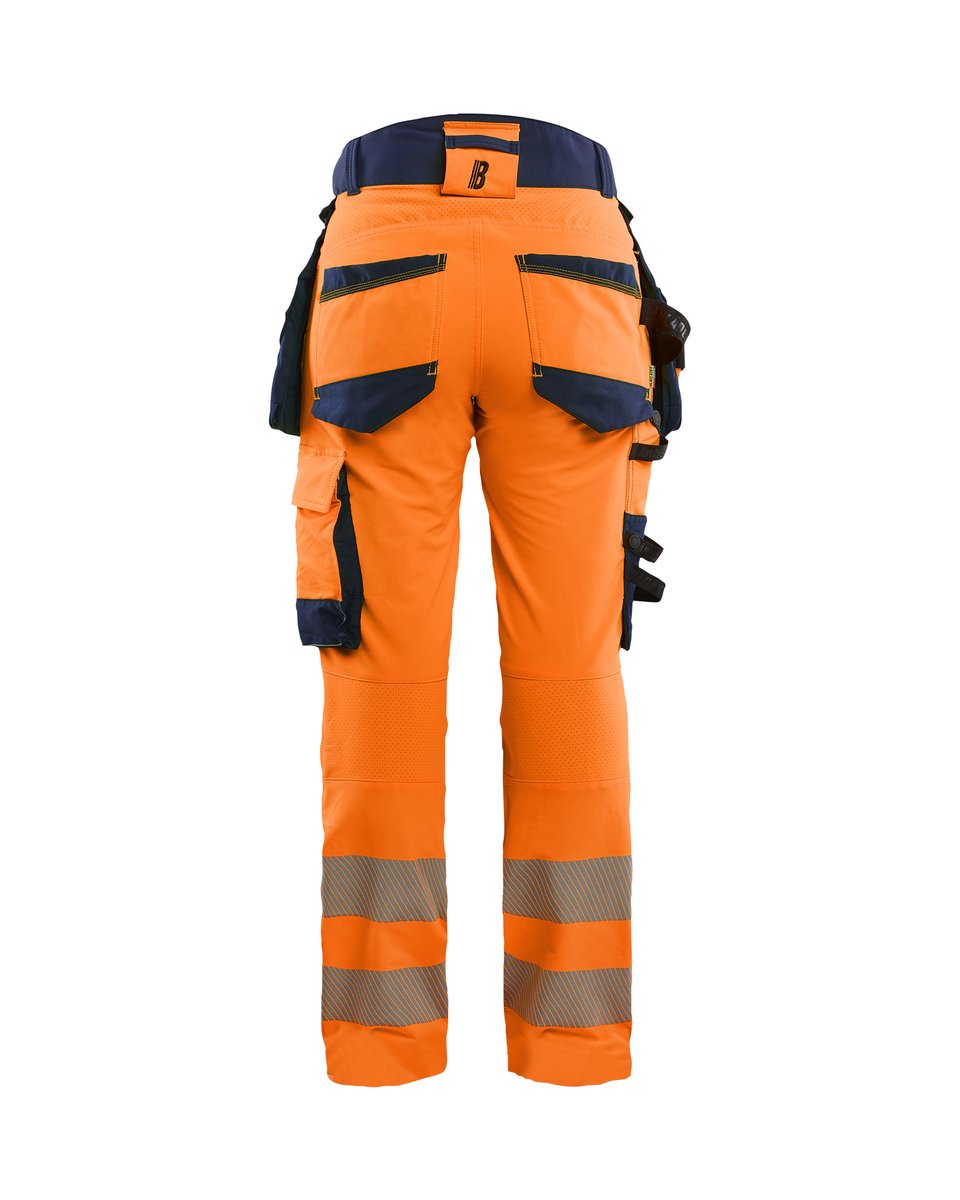 Blåkläder 7022 Dames High Vis werkbroek 4-weg stretch met afneembare gereedschapszakken - High Vis Oranje/Marineblauw