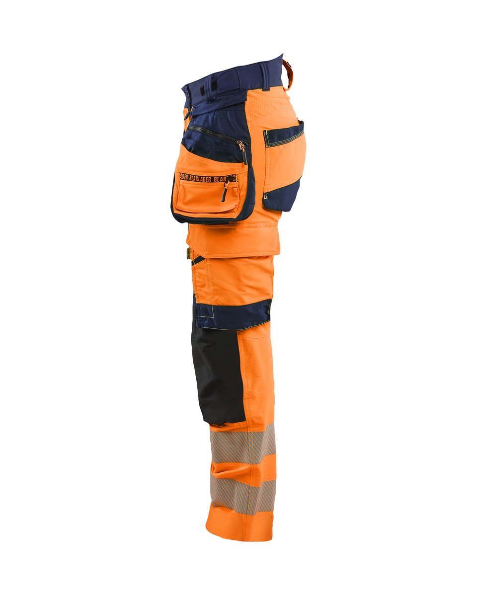 Blåkläder 7022 Dames High Vis werkbroek 4-weg stretch met afneembare gereedschapszakken - High Vis Oranje/Marineblauw