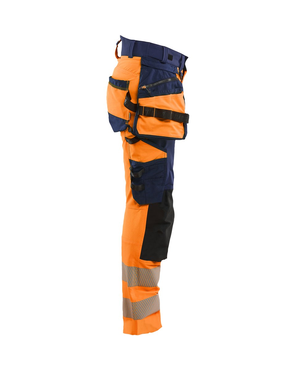 Blåkläder 7022 Dames High Vis werkbroek 4-weg stretch met afneembare gereedschapszakken - High Vis Oranje/Marineblauw