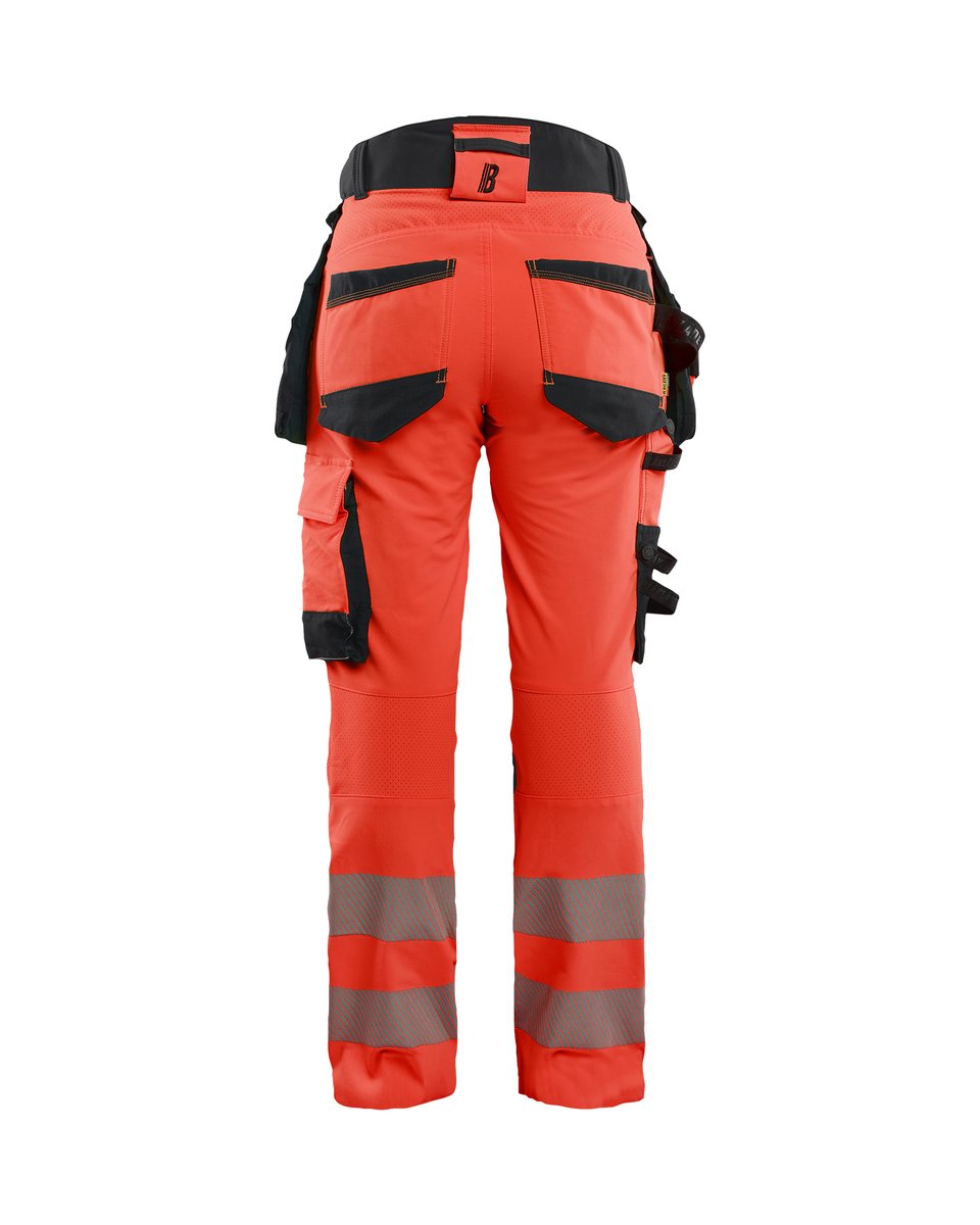 Blåkläder 7022 Dames High Vis werkbroek 4-weg stretch met afneembare gereedschapszakken - High Vis Rood/Zwart