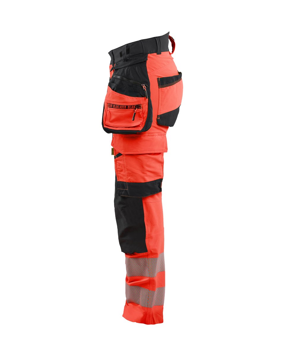 Blåkläder 7022 Dames High Vis werkbroek 4-weg stretch met afneembare gereedschapszakken - High Vis Rood/Zwart