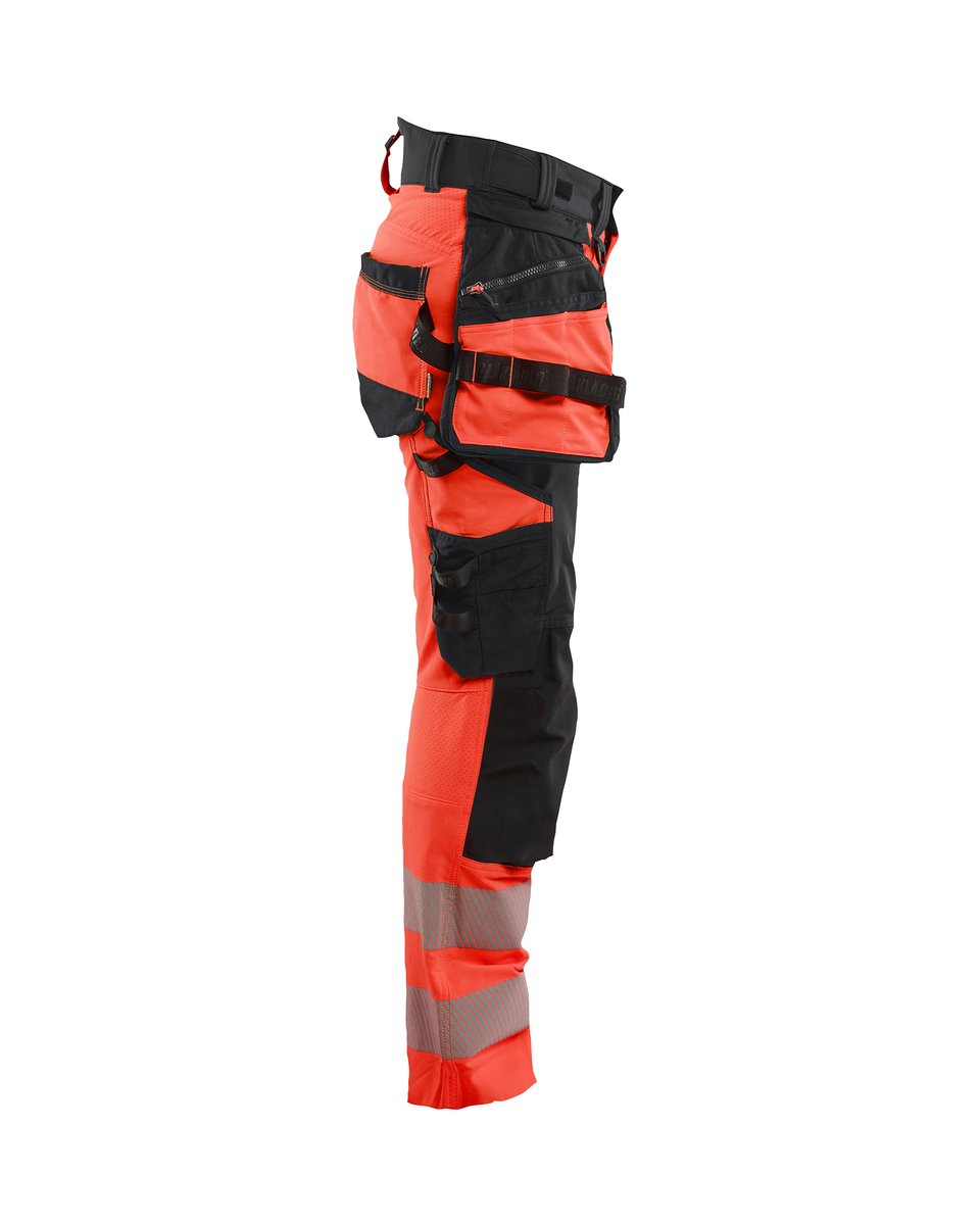 Blåkläder 7022 Dames High Vis werkbroek 4-weg stretch met afneembare gereedschapszakken - High Vis Rood/Zwart