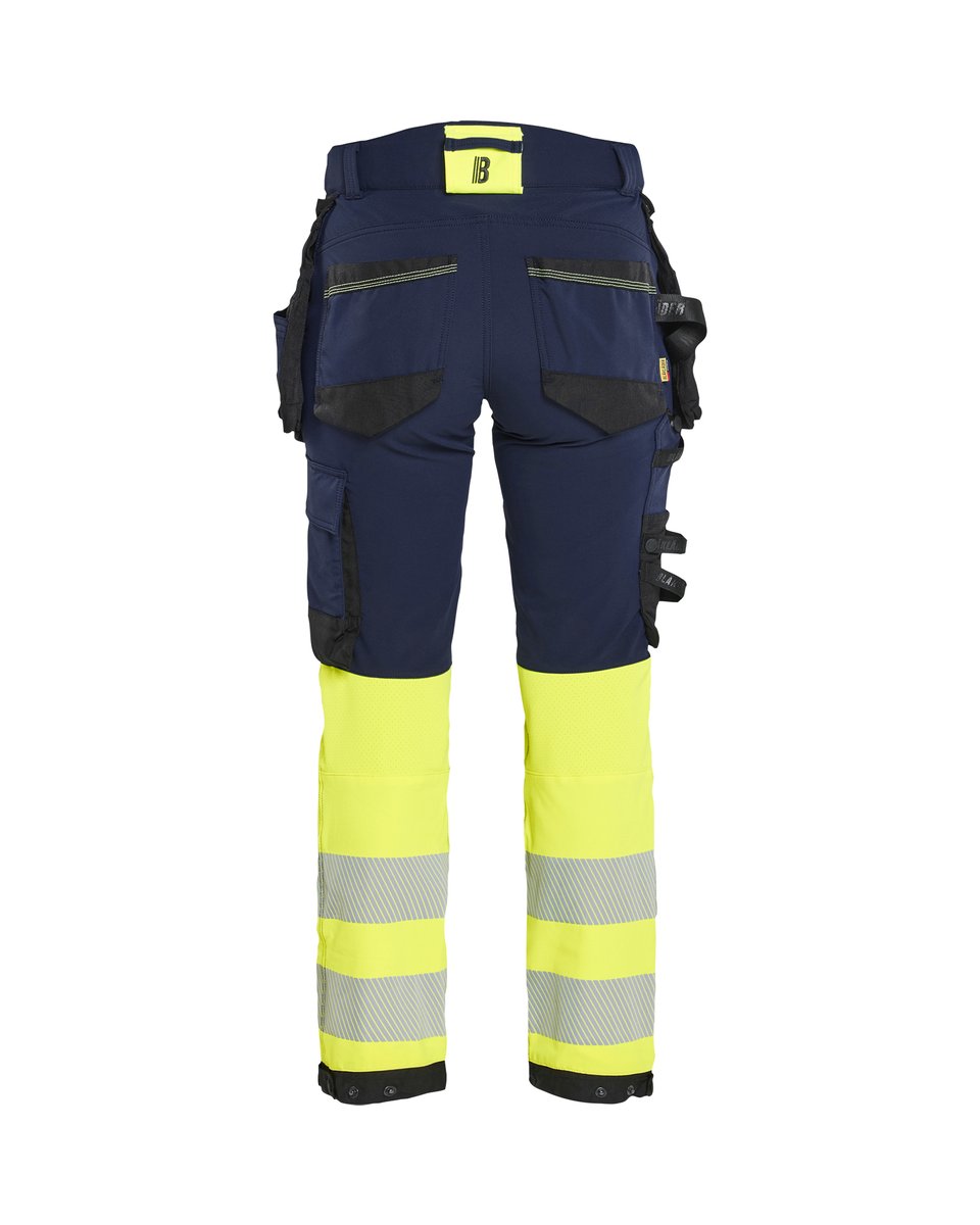 Blåkläder 7025 Dames High Vis werkbroek 4-weg stretch met afneembare gereedschapszakken - Marine/High Vis Geel