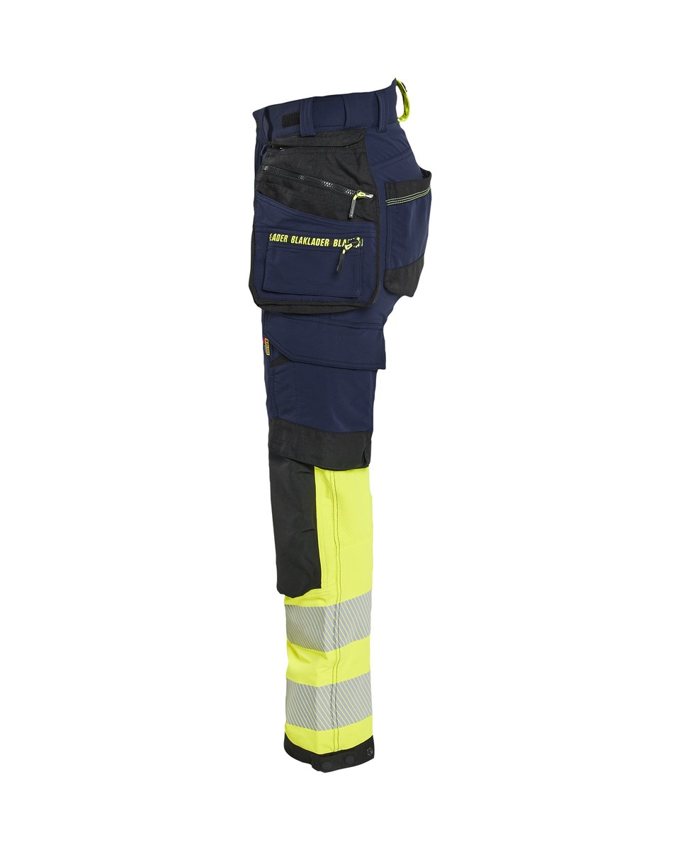 Blåkläder 7025 Dames High Vis werkbroek 4-weg stretch met afneembare gereedschapszakken - Marine/High Vis Geel