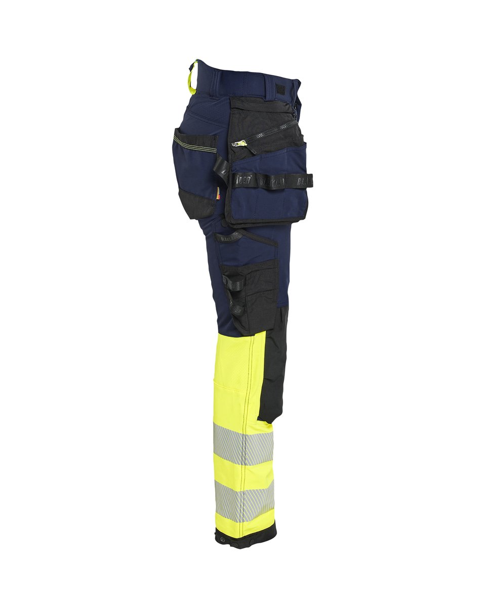 Blåkläder 7025 Dames High Vis werkbroek 4-weg stretch met afneembare gereedschapszakken - Marine/High Vis Geel