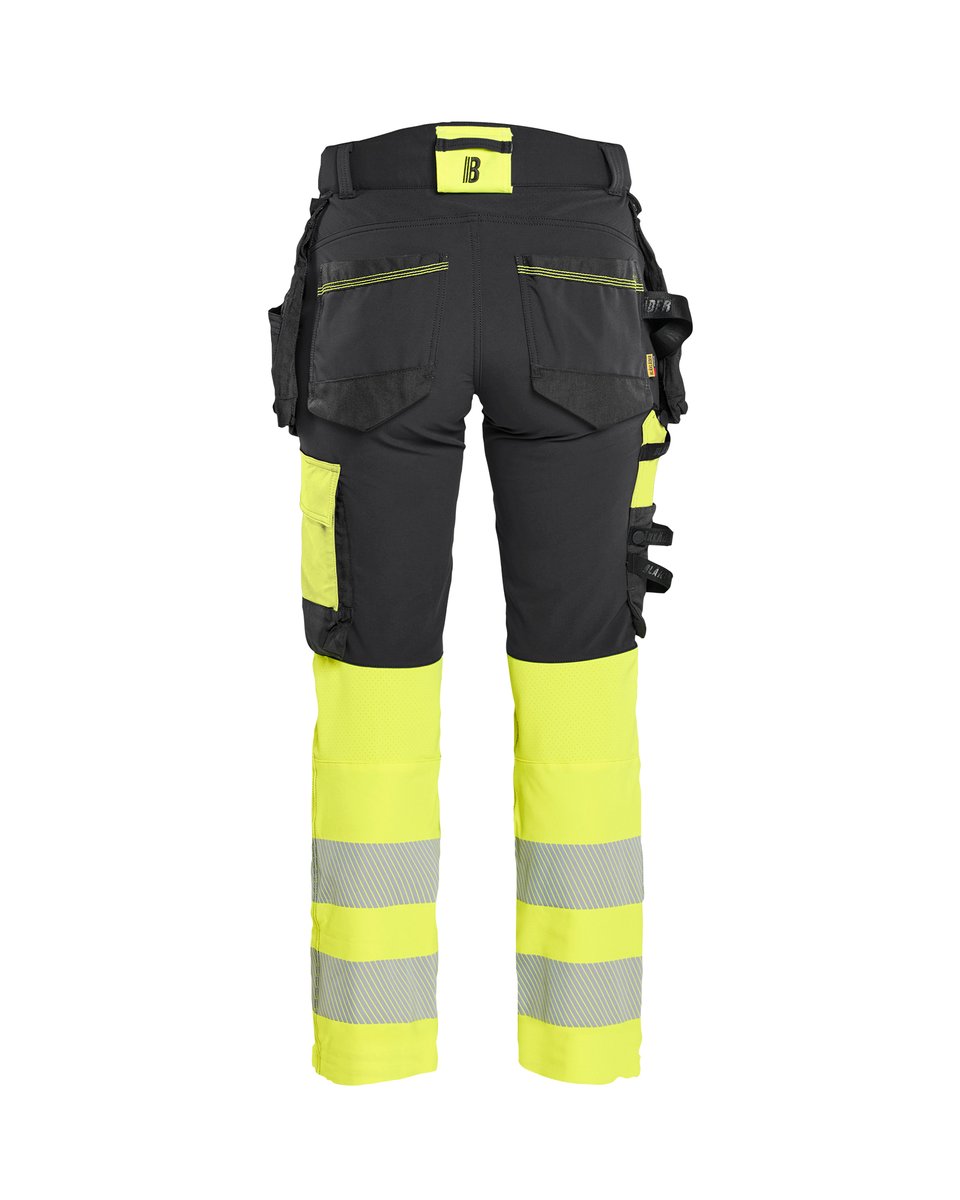 Blåkläder 7025 Dames High Vis werkbroek 4-weg stretch met afneembare gereedschapszakken - Zwart/High Vis Geel
