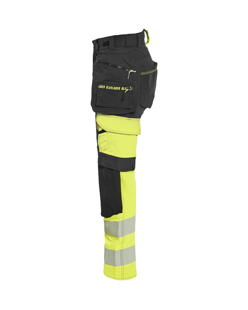 Blåkläder 7025 Dames High Vis werkbroek 4-weg stretch met afneembare gereedschapszakken - Zwart/High Vis Geel