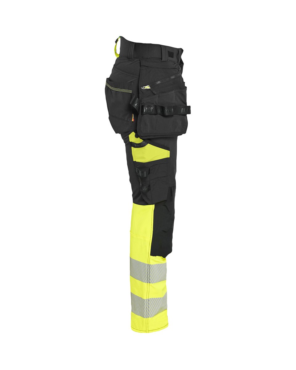 Blåkläder 7025 Dames High Vis werkbroek 4-weg stretch met afneembare gereedschapszakken - Zwart/High Vis Geel