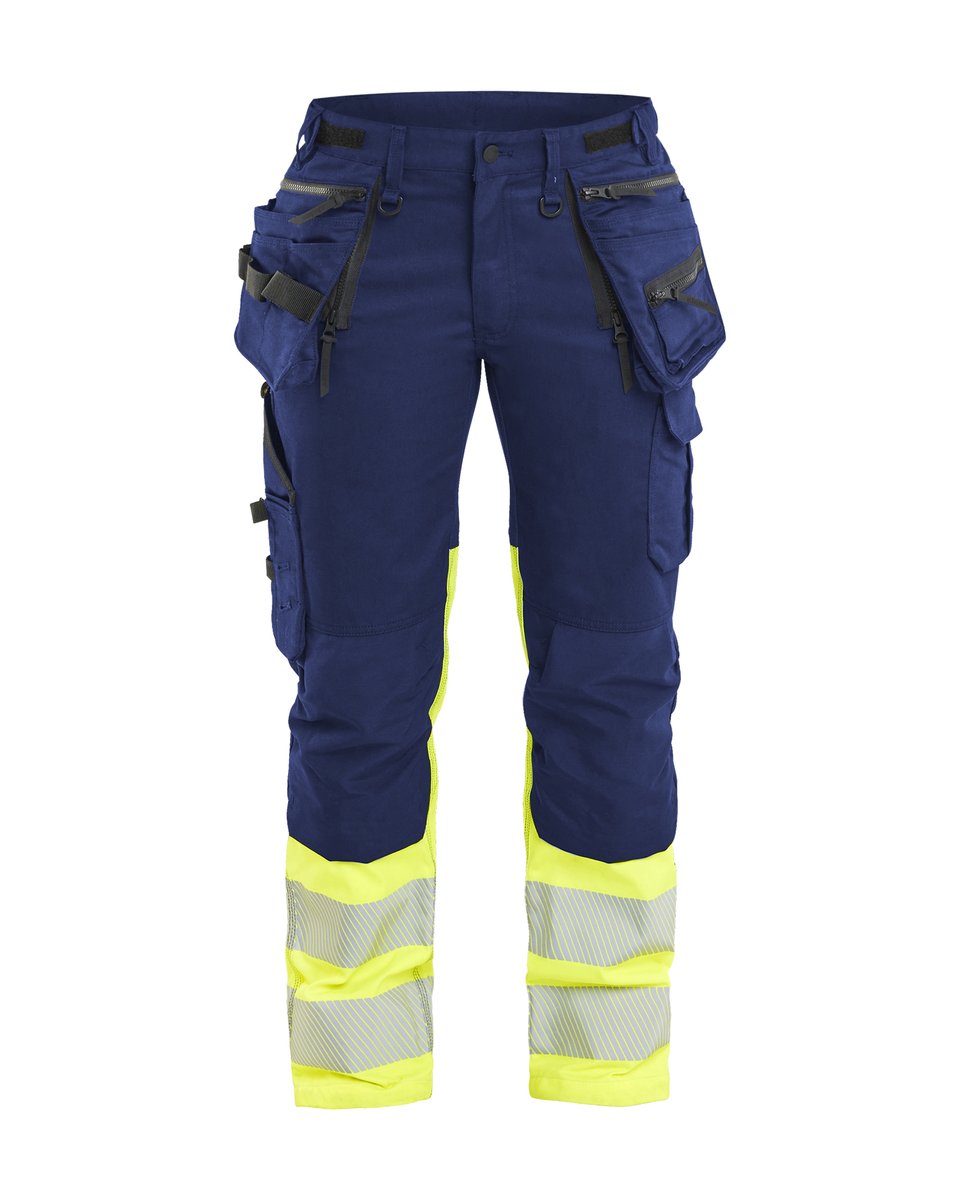 Blåkläder 7030 Dames High Vis Werkbroek Stretch met gereedschapszakken - Marine/High Vis Geel