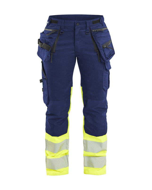 Blåkläder 7030 Dames High Vis Werkbroek Stretch met gereedschapszakken - Marine/High Vis Geel