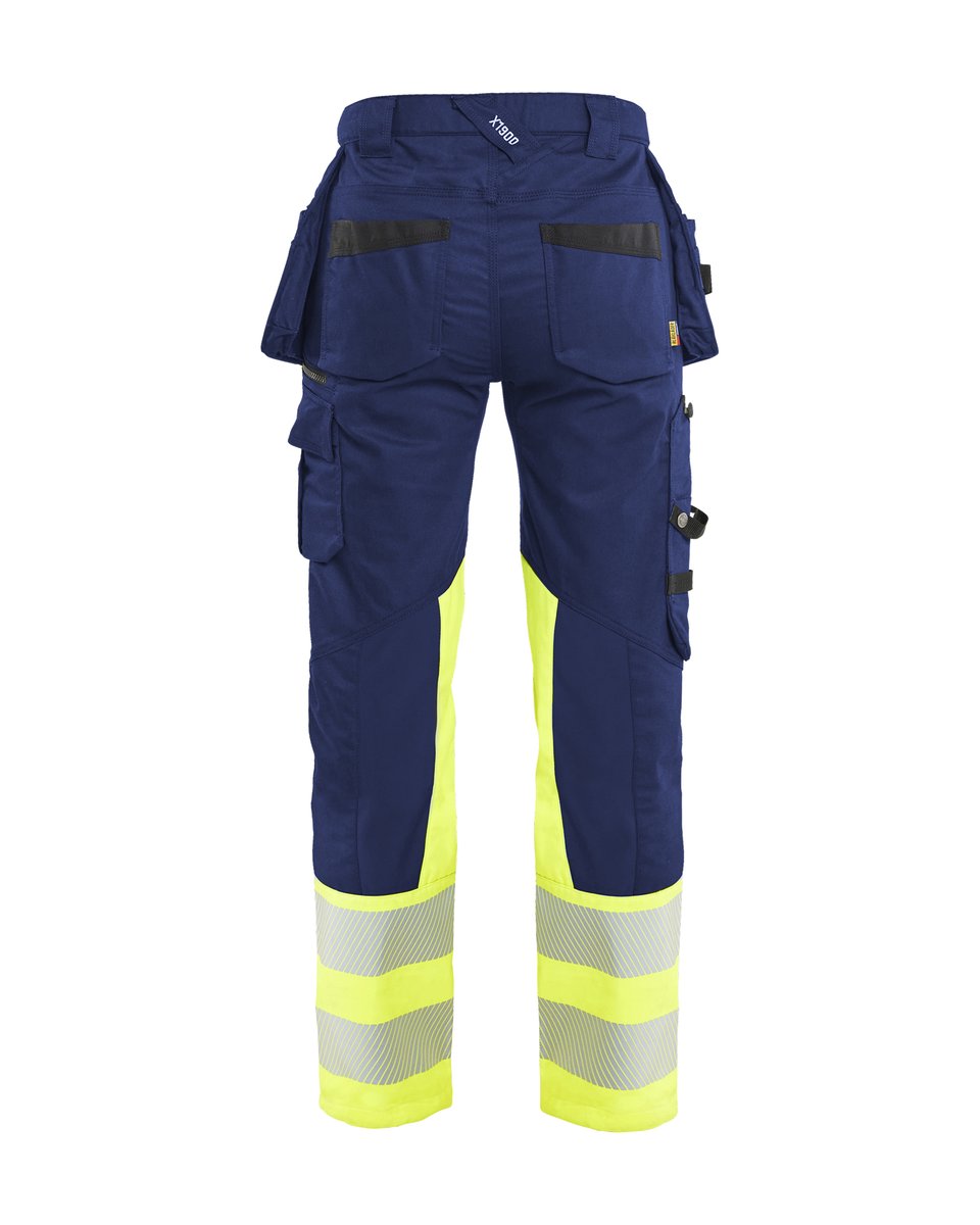 Blåkläder 7030 Dames High Vis Werkbroek Stretch met gereedschapszakken - Marine/High Vis Geel