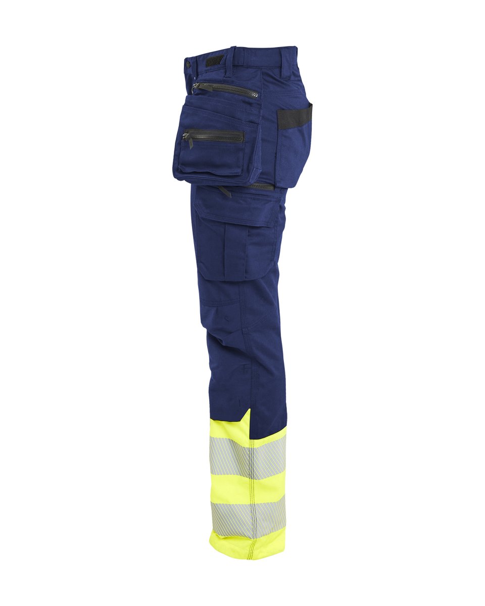 Blåkläder 7030 Dames High Vis Werkbroek Stretch met gereedschapszakken - Marine/High Vis Geel