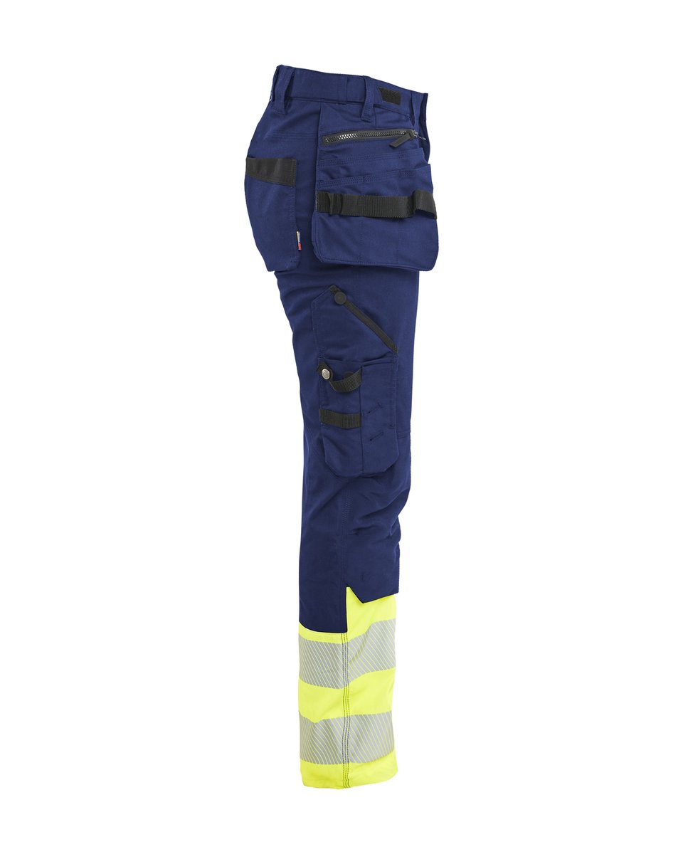 Blåkläder 7030 Dames High Vis Werkbroek Stretch met gereedschapszakken - Marine/High Vis Geel