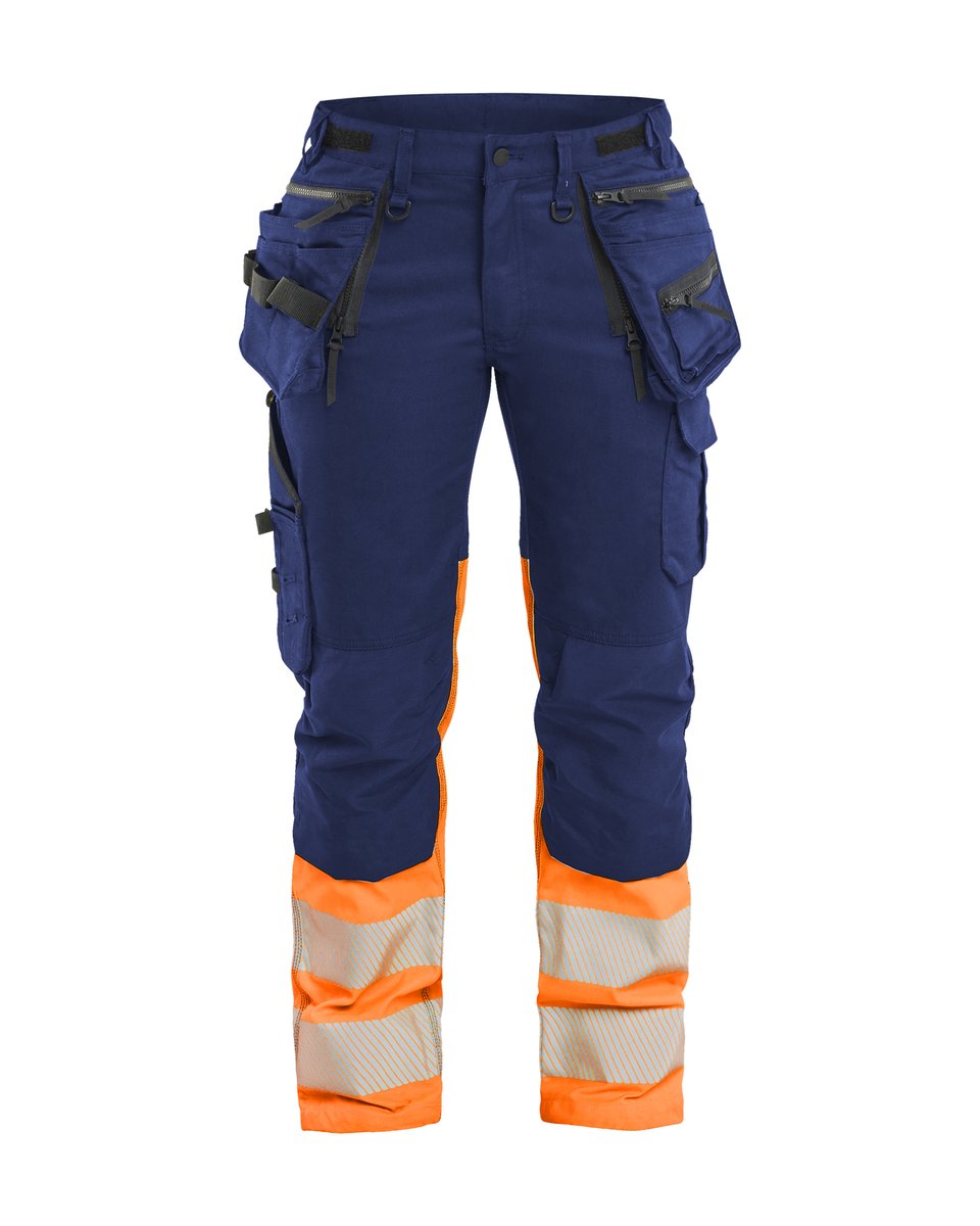 Blåkläder 7030 Dames High Vis Werkbroek Stretch met gereedschapszakken - Marineblauw/Oranje