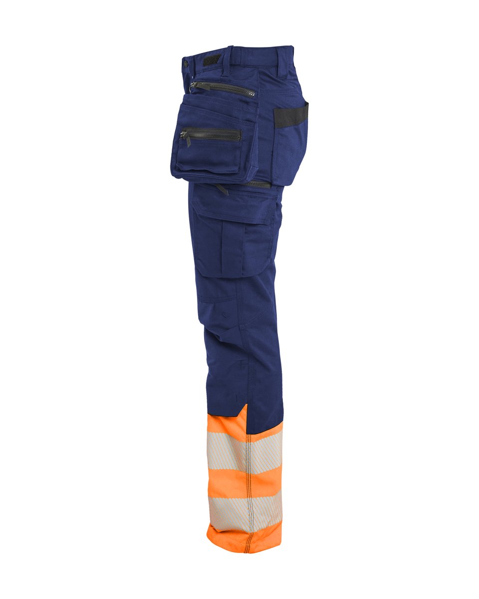 Blåkläder 7030 Dames High Vis Werkbroek Stretch met gereedschapszakken - Marineblauw/Oranje