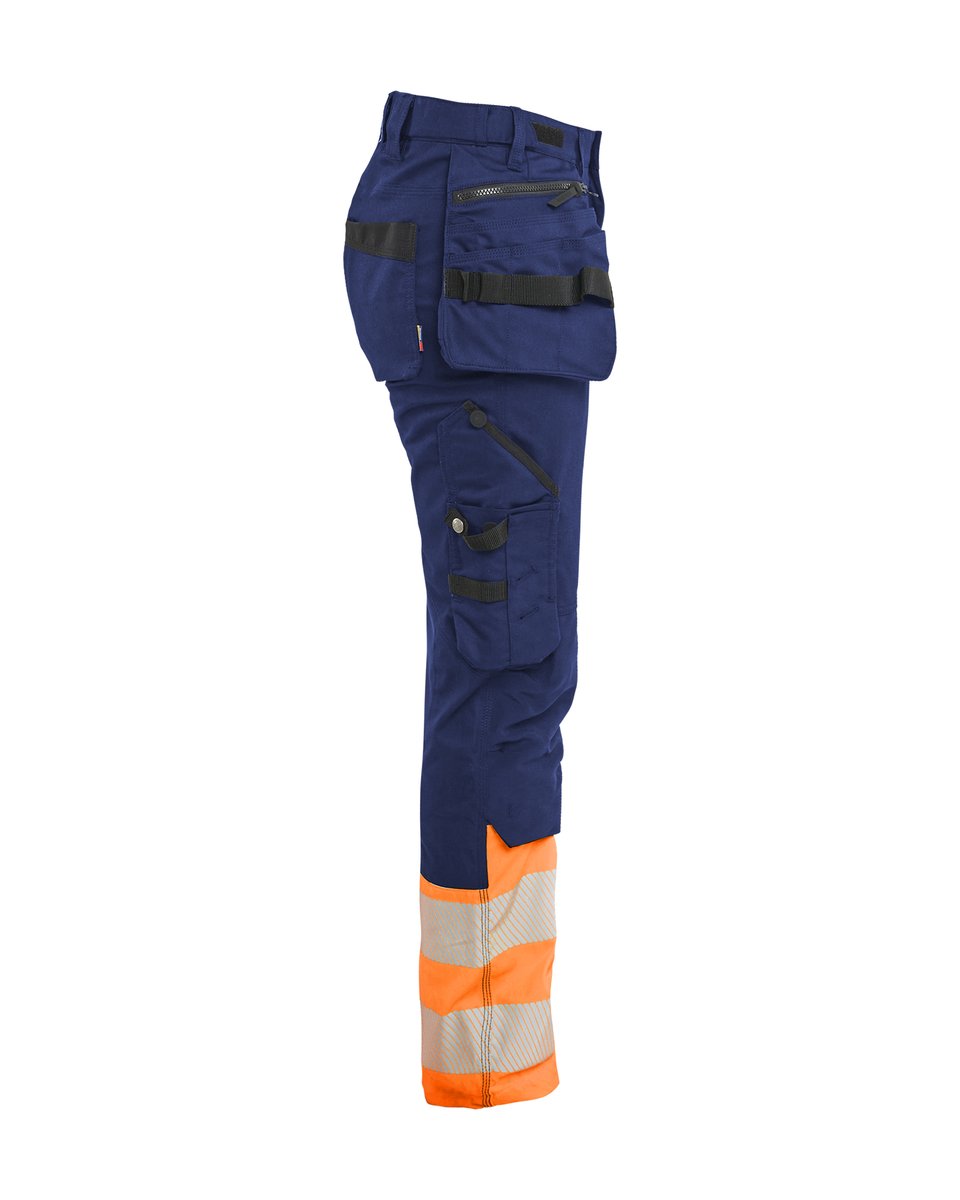 Blåkläder 7030 Dames High Vis Werkbroek Stretch met gereedschapszakken - Marineblauw/Oranje