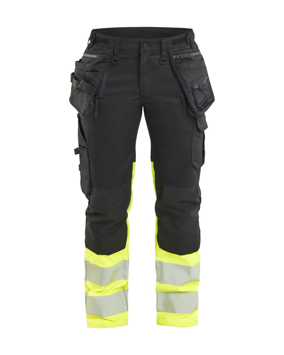 Blåkläder 7030 Dames High Vis Werkbroek Stretch met gereedschapszakken - Zwart/High Vis Geel