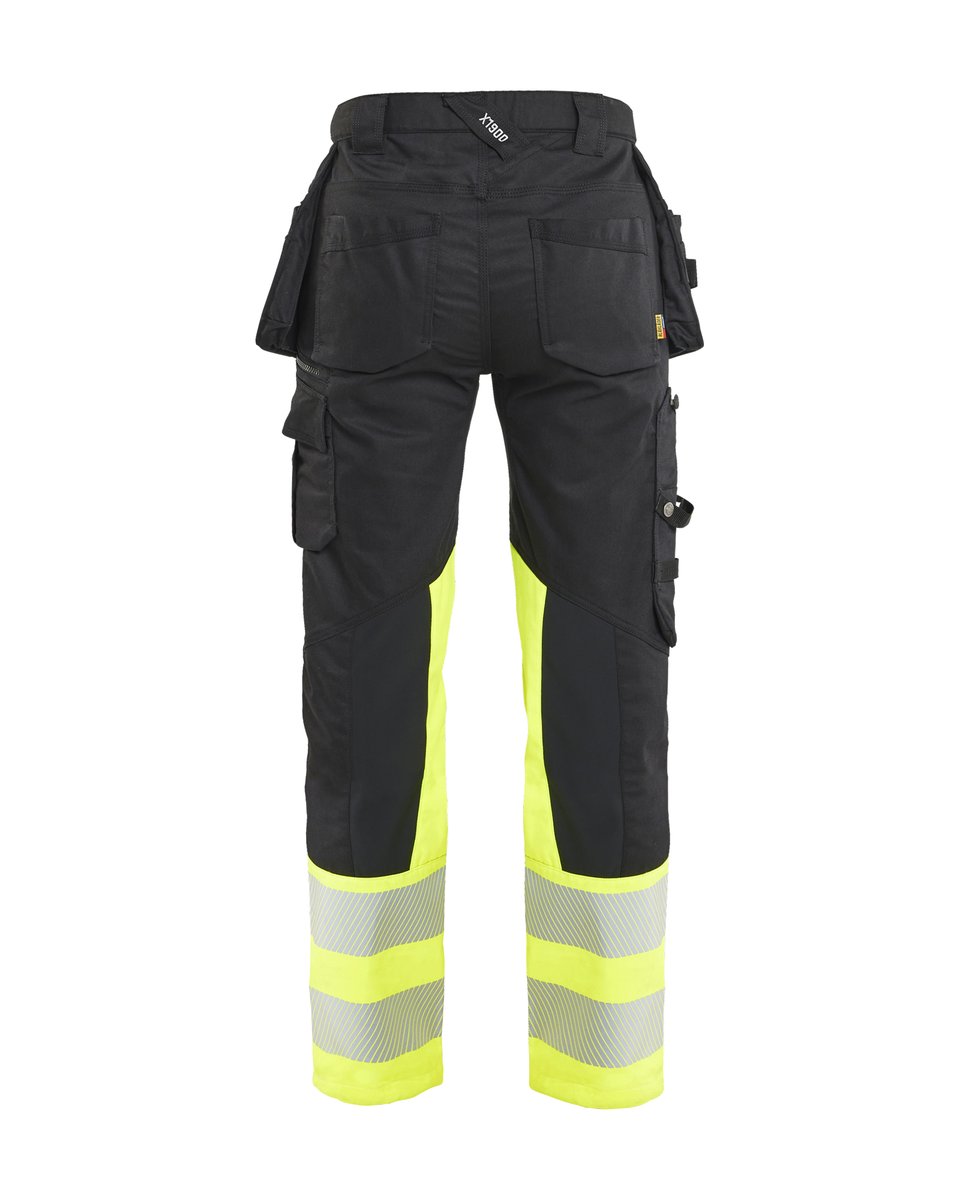 Blåkläder 7030 Dames High Vis Werkbroek Stretch met gereedschapszakken - Zwart/High Vis Geel