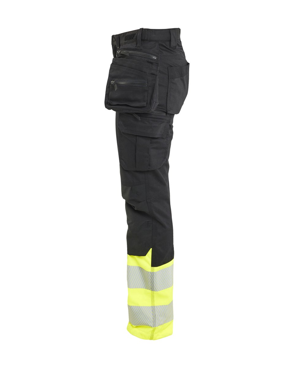 Blåkläder 7030 Dames High Vis Werkbroek Stretch met gereedschapszakken - Zwart/High Vis Geel