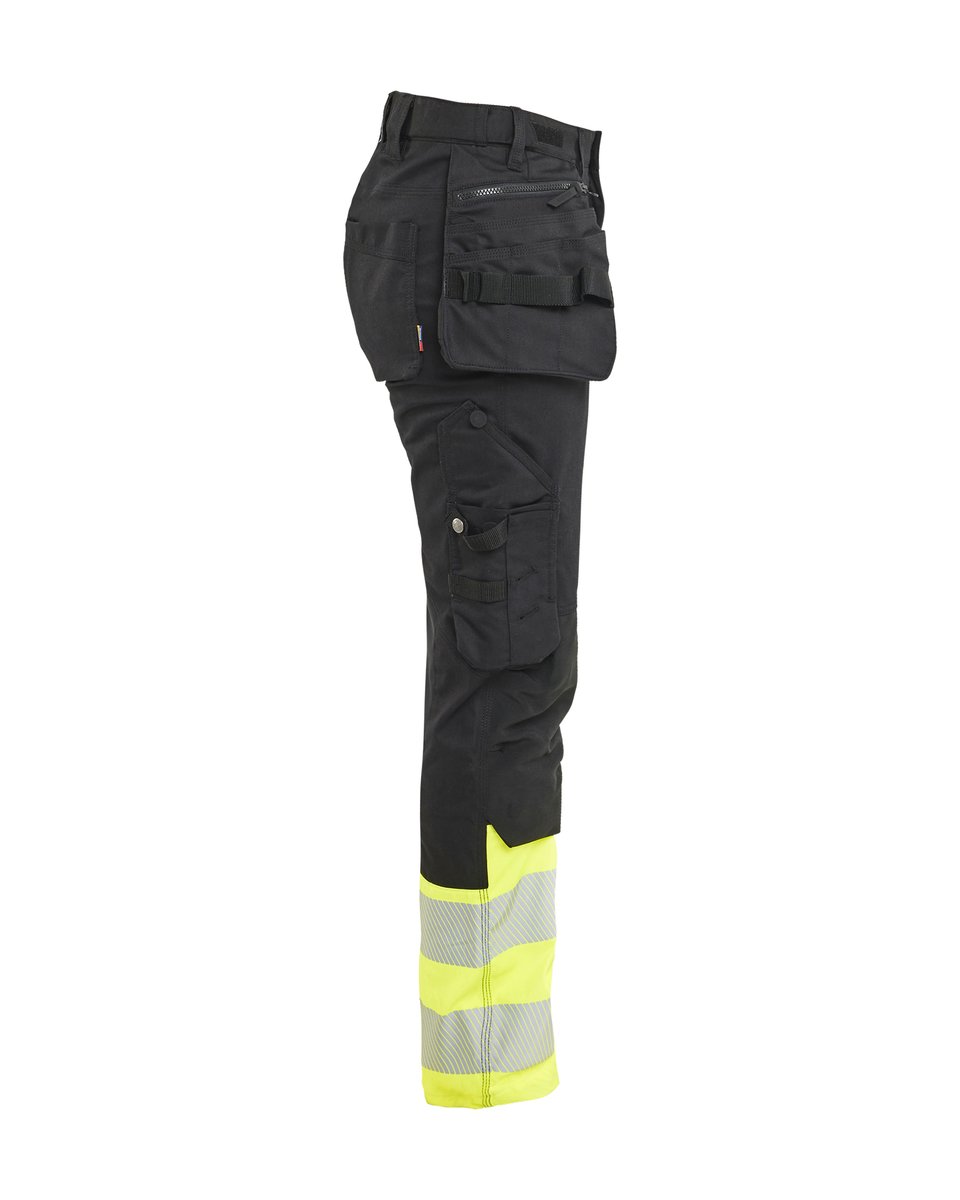 Blåkläder 7030 Dames High Vis Werkbroek Stretch met gereedschapszakken - Zwart/High Vis Geel