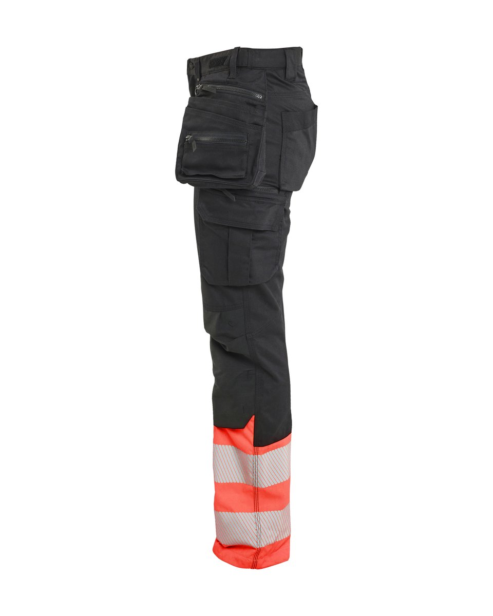 Blåkläder 7030 Dames High Vis Werkbroek Stretch met gereedschapszakken - Zwart/High Vis Rood