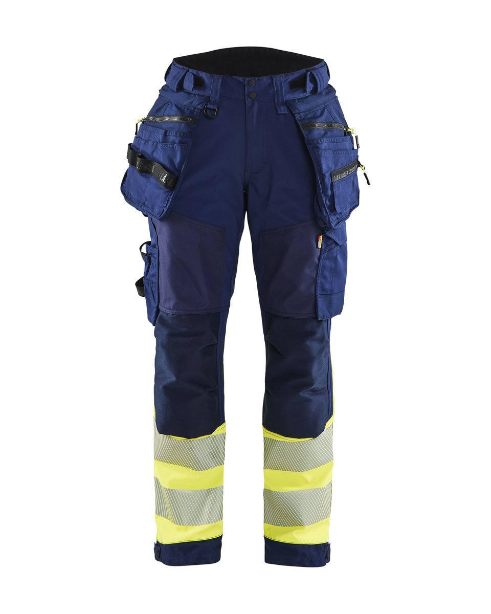 Blåkläder 7114 Dames High Vis Werkbroek Softshell met afneembare gereedschapszakken - Marine/High Vis Geel