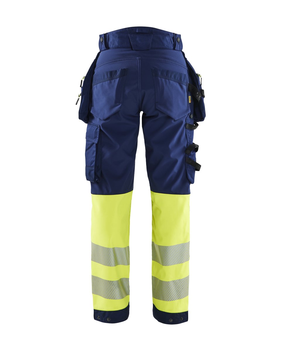 Blåkläder 7114 Dames High Vis Werkbroek Softshell met afneembare gereedschapszakken - Marine/High Vis Geel