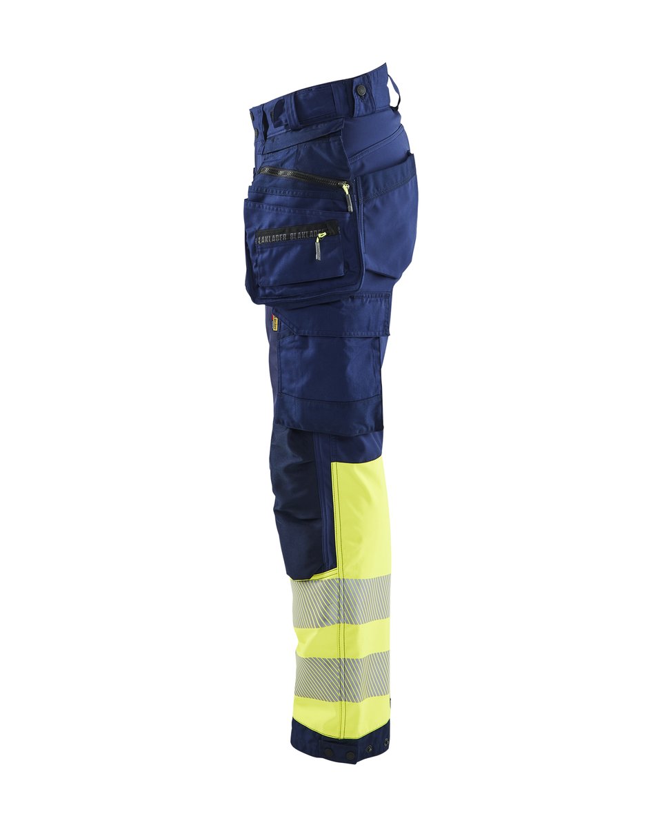 Blåkläder 7114 Dames High Vis Werkbroek Softshell met afneembare gereedschapszakken - Marine/High Vis Geel
