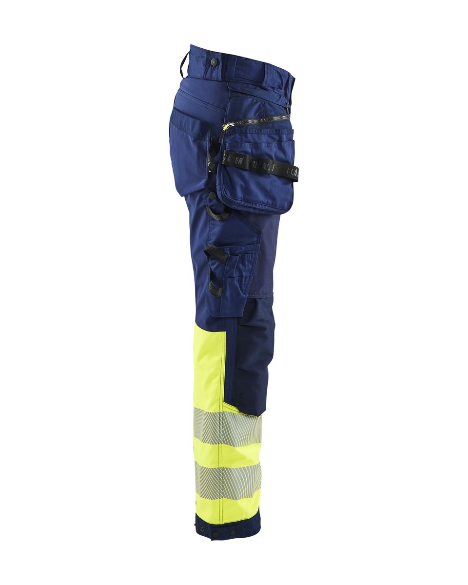 Blåkläder 7114 Dames High Vis Werkbroek Softshell met afneembare gereedschapszakken - Marine/High Vis Geel