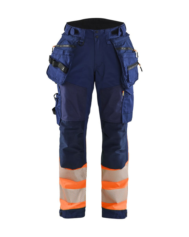 Blåkläder 7114 Dames High Vis Werkbroek Softshell met afneembare gereedschapszakken - Marineblauw/Oranje