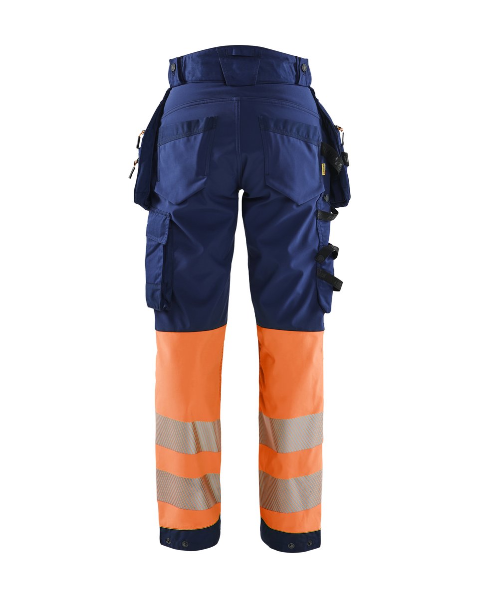 Blåkläder 7114 Dames High Vis Werkbroek Softshell met afneembare gereedschapszakken - Marineblauw/Oranje
