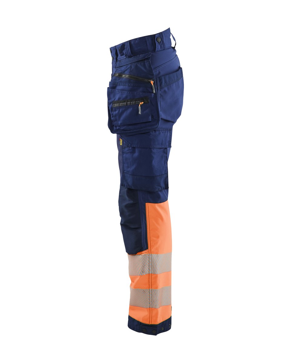 Blåkläder 7114 Dames High Vis Werkbroek Softshell met afneembare gereedschapszakken - Marineblauw/Oranje