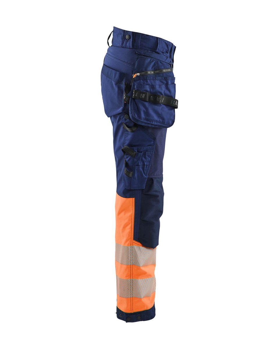 Blåkläder 7114 Dames High Vis Werkbroek Softshell met afneembare gereedschapszakken - Marineblauw/Oranje