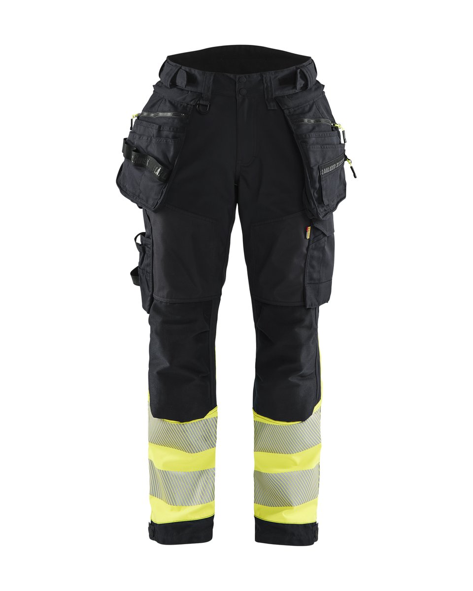 Blåkläder 7114 Dames High Vis Werkbroek Softshell met afneembare gereedschapszakken - Zwart/High Vis Geel
