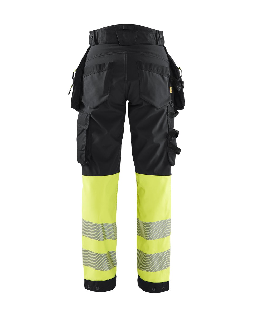 Blåkläder 7114 Dames High Vis Werkbroek Softshell met afneembare gereedschapszakken - Zwart/High Vis Geel