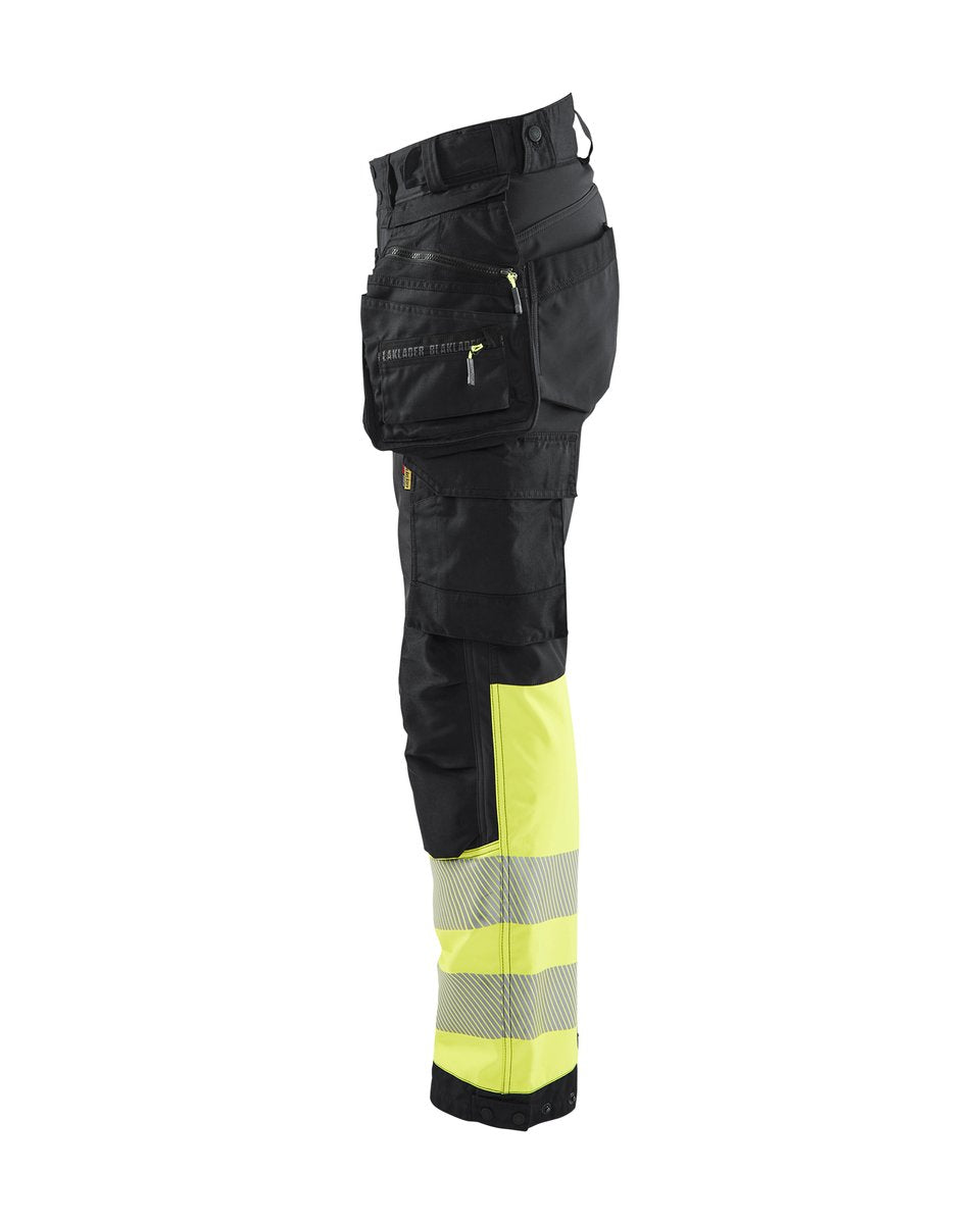 Blåkläder 7114 Dames High Vis Werkbroek Softshell met afneembare gereedschapszakken - Zwart/High Vis Geel