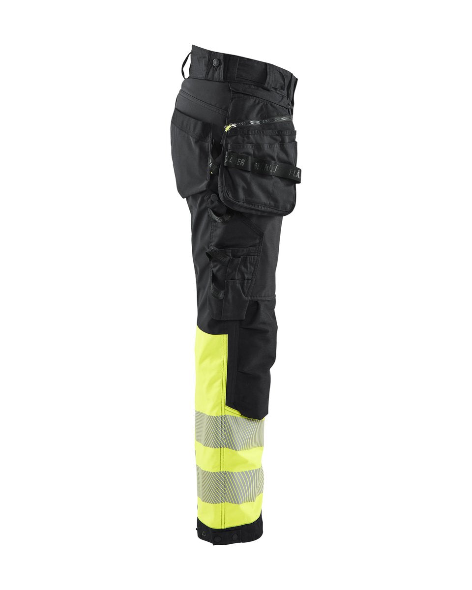 Blåkläder 7114 Dames High Vis Werkbroek Softshell met afneembare gereedschapszakken - Zwart/High Vis Geel