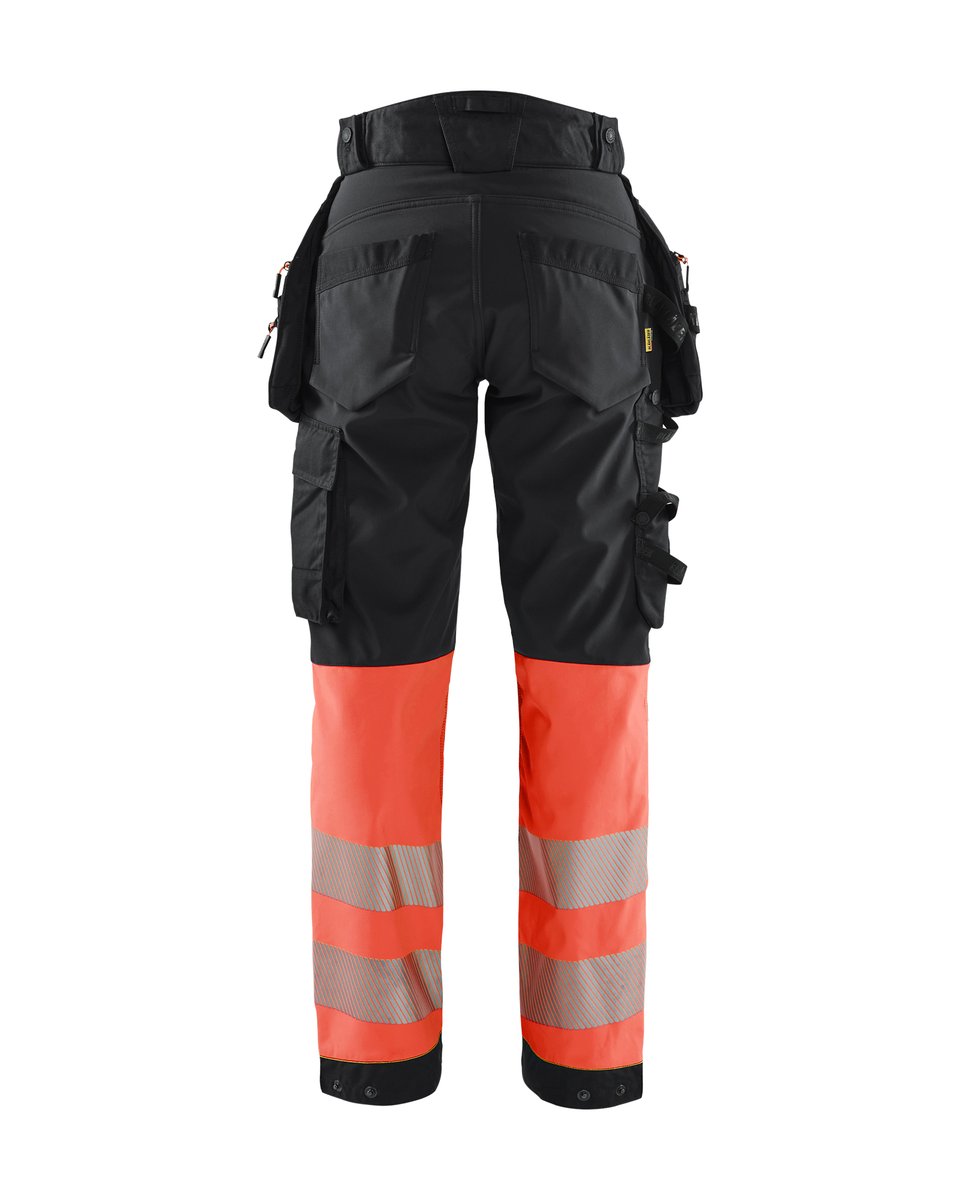 Blåkläder 7114 Dames High Vis Werkbroek Softshell met afneembare gereedschapszakken - Zwart/High Vis Rood