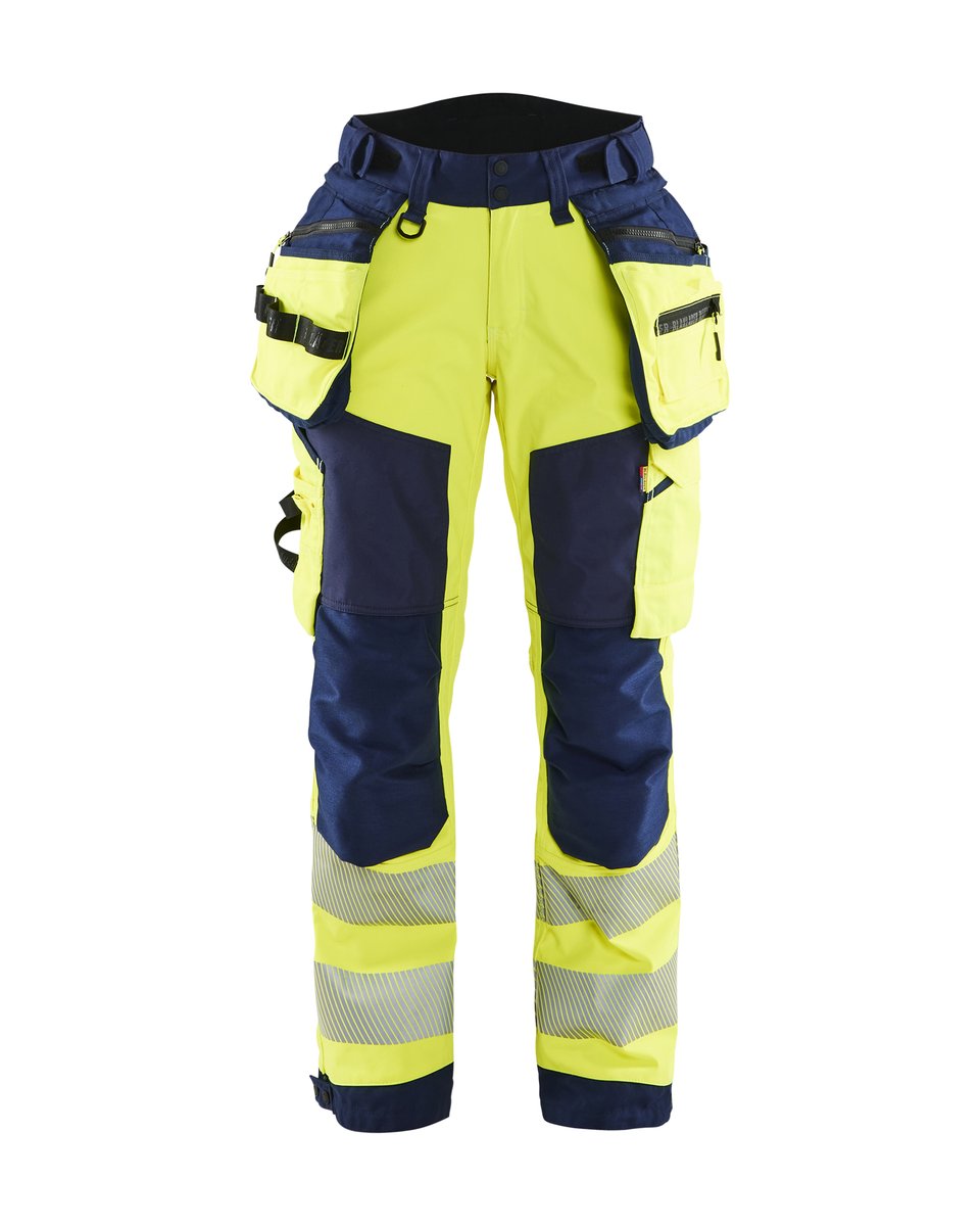 Blåkläder 7118 Dames High Vis werkbroek softshell met afneembare gereedschapszakken - High Vis Geel/Marineblauw