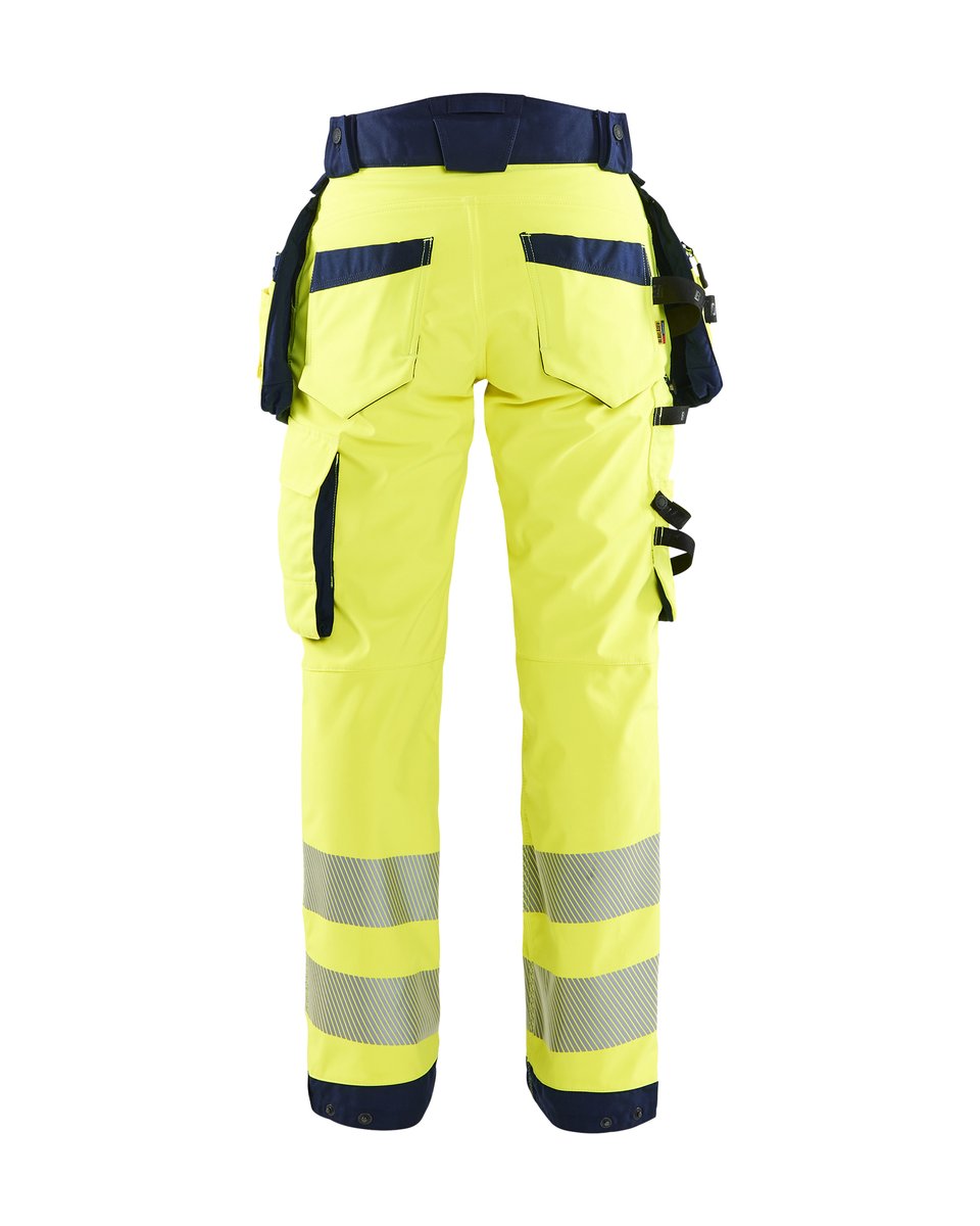 Blåkläder 7118 Dames High Vis werkbroek softshell met afneembare gereedschapszakken - High Vis Geel/Marineblauw