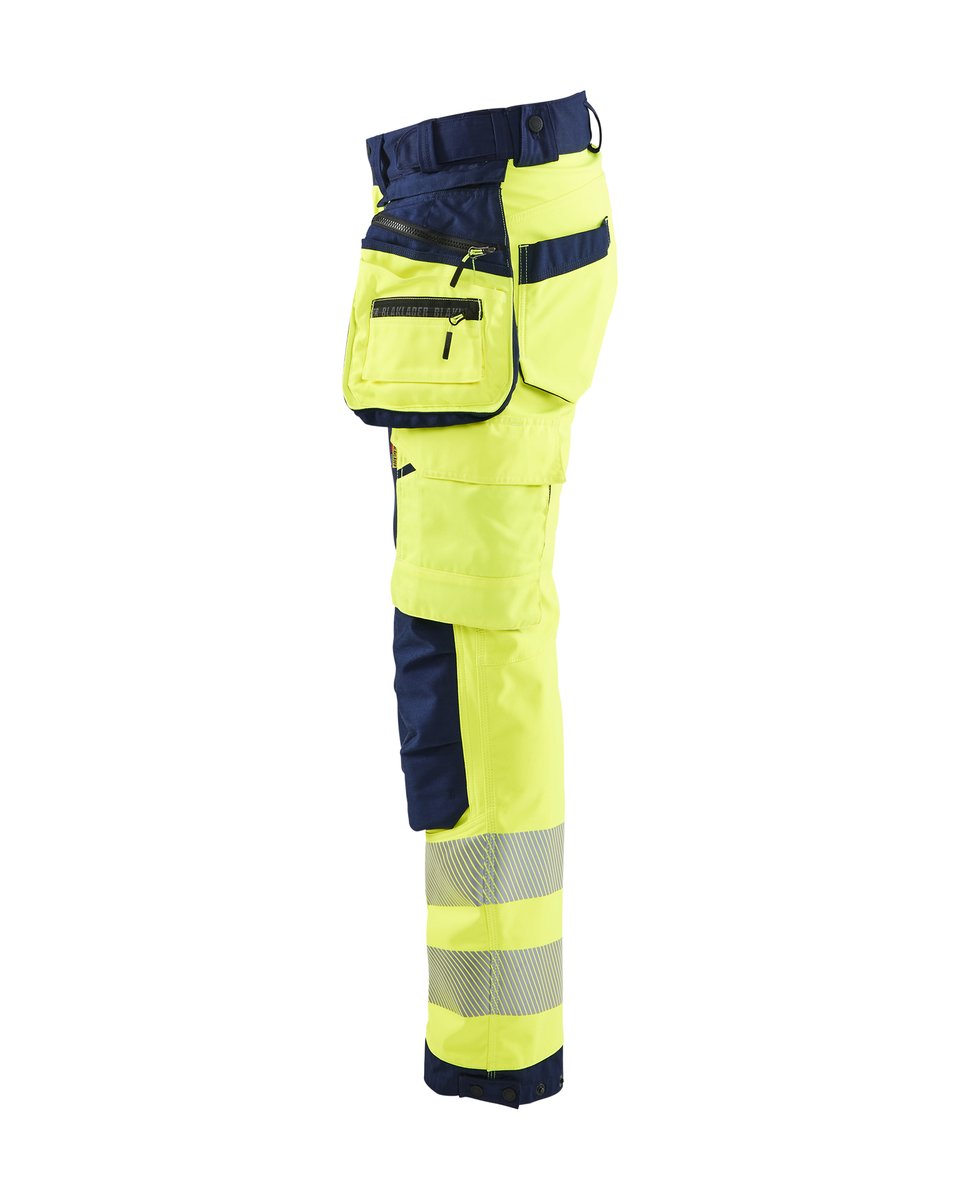 Blåkläder 7118 Dames High Vis werkbroek softshell met afneembare gereedschapszakken - High Vis Geel/Marineblauw