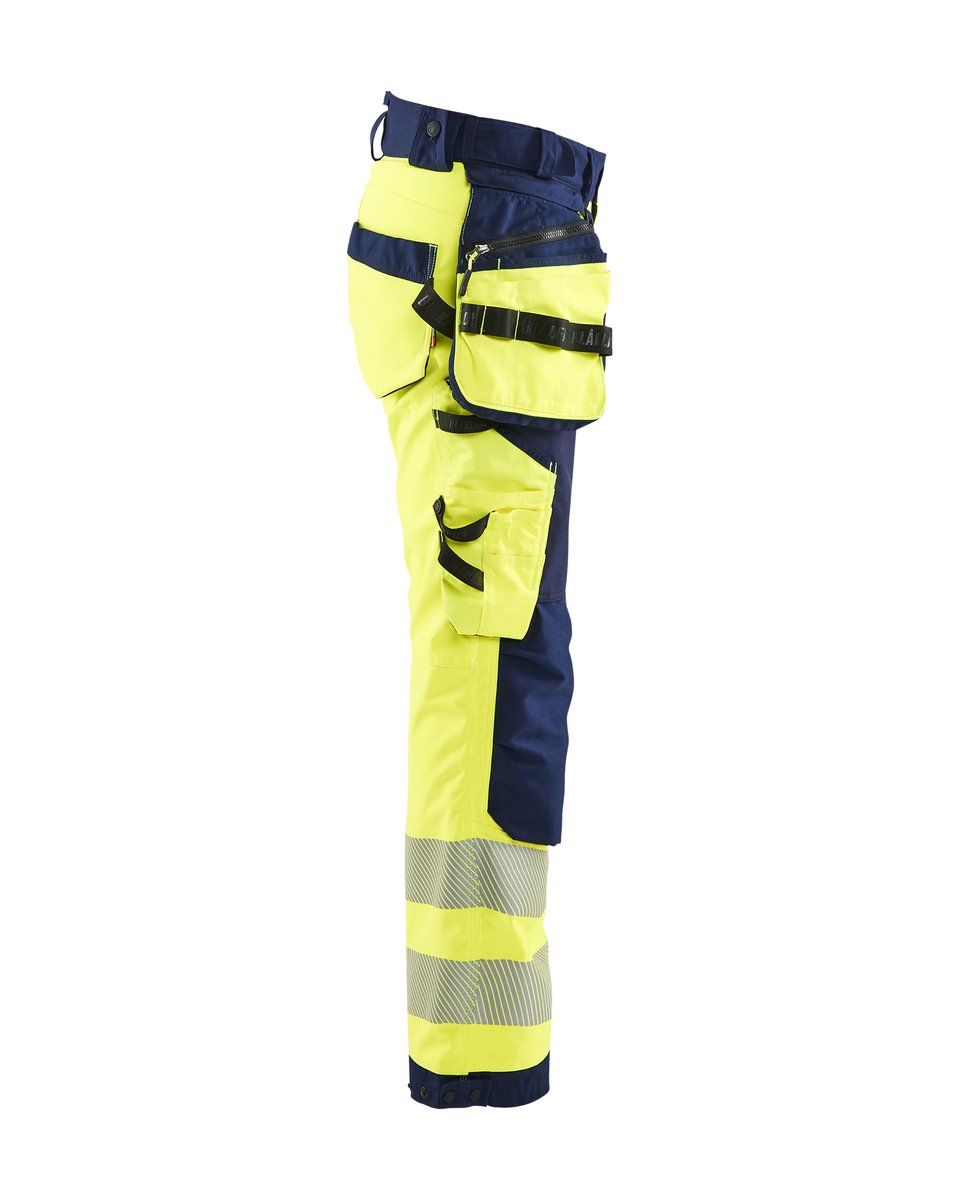 Blåkläder 7118 Dames High Vis werkbroek softshell met afneembare gereedschapszakken - High Vis Geel/Marineblauw